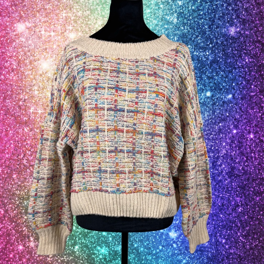 Kori America Oversized Crewneck Colorful Rainbow Cropped Sweater